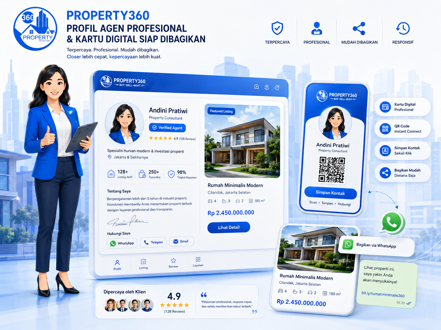 Contoh kartu digital dan profil agen Property360