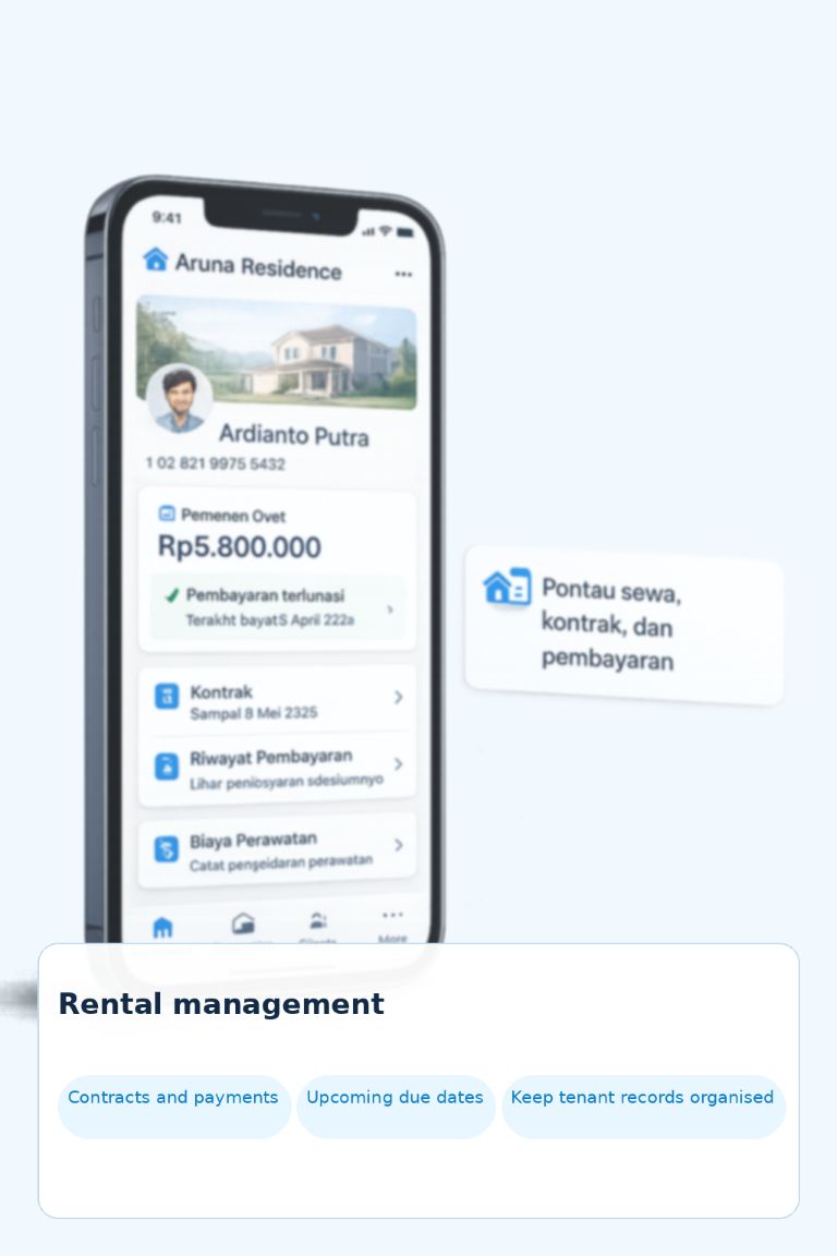Property360 rental, contract, and payment management screen